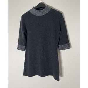 NEIMAN MARCUS 100% Cashmere Charcoal Gray Sweater Size Small Silver Cuffs
